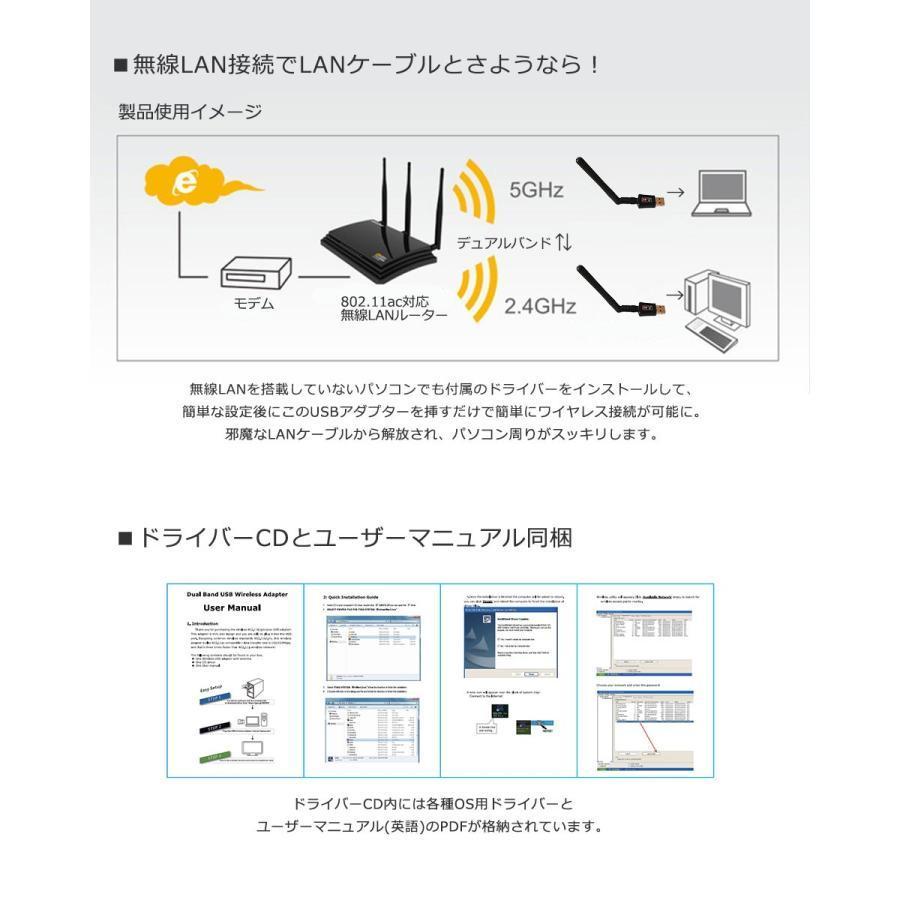 無線LAN アダプター USB ac600 11ac 小型 アンテナ 高速 WiFi デュアルバンド Windows｜isyd-store｜02