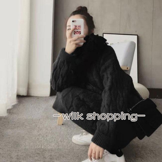 ニットワンピース レディース 厚手 ロングニット ケーブル編み ニット