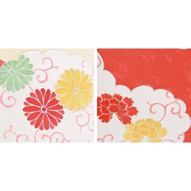十三参り 着物 子供振袖レンタル 朱赤 花柄 菊 ぼたん 綸子 着物