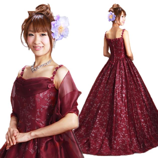 カラードレス レンタル 7号-9号 プリンセスライン/赤 レンタルカラードレス 海外挙式 リモ婚 安い 格安 送料無料 7110
