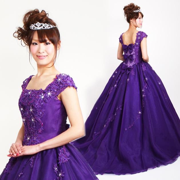 カラードレス レンタル 9号-13号 プリンセスライン/紫 レンタルカラードレス 海外挙式 リモ婚 安い 格安 送料無料 7134