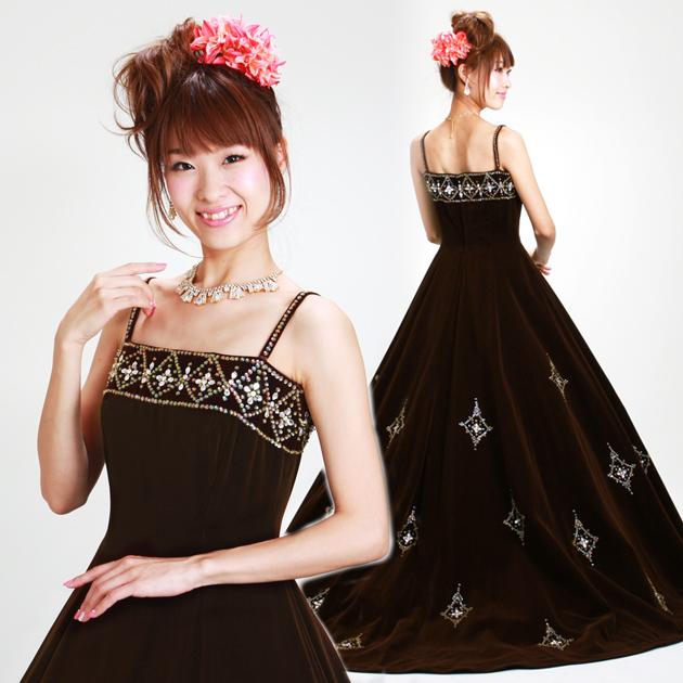 カラードレス レンタル 7号-9号 Aライン/茶 レンタルカラードレス 海外挙式 リモ婚 安い 格安 送料無料 7310