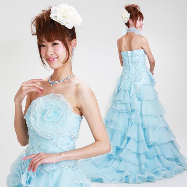 カラードレス レンタル 7号-9号 Aライン/水色 レンタルカラードレス 海外挙式 リモ婚 安い 格安 送料無料 7313