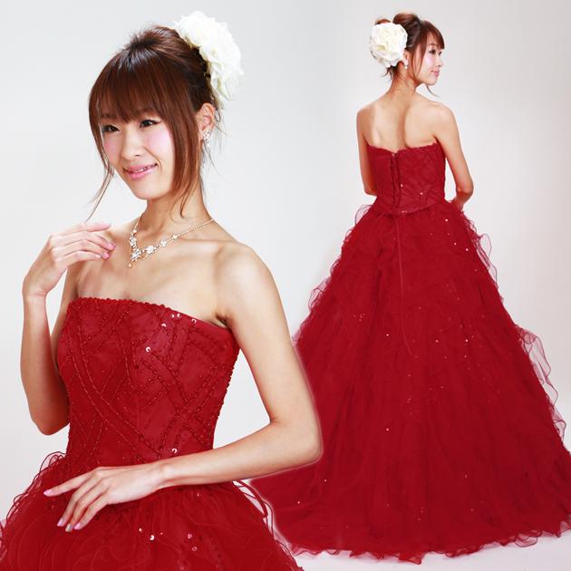 カラードレス レンタル 9号-13号 プリンセスライン/赤 レンタルカラードレス 海外挙式 リモ婚 安い 格安 送料無料 7322
