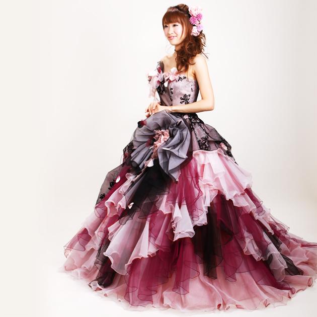 カラードレス レンタル 9号 13号 プリンセスライン 海外挙式 ピンク黒 レンタルカラードレス 海外挙式 レンタル リモ婚 リモ婚 安い 格安 送料無料 7416 Fat7416 貸衣装ネット便