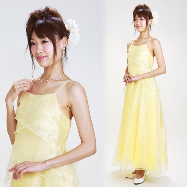 二次会 ドレス レンタル 5号-9号 イエロー Aライン 1003 結婚式 お呼ばれ 服装 フォーマル 演奏会 発表会 披露宴 往復送料無料