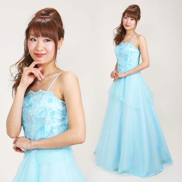 二次会 ドレス レンタル 9号-11号 ブルー Aライン 1015 結婚式 お呼ばれ 服装 フォーマル 演奏会 発表会 披露宴 往復送料無料