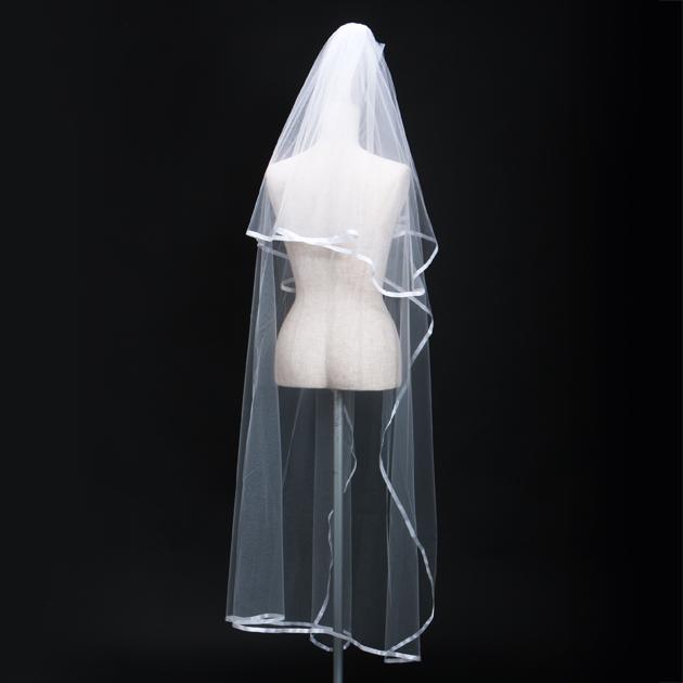 【ウェディングベール-レンタル】 日本製ソフトチュール パイピングリボン幅1cm 総丈200cm ve-piping ウェディングベール レンタル 日本製ソフトチュール パイピングリボン