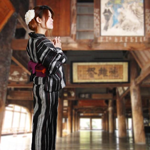 浴衣　　黒 セール】しじら織り 浴衣 4点セット（浴衣）｜SITRY（シトリー