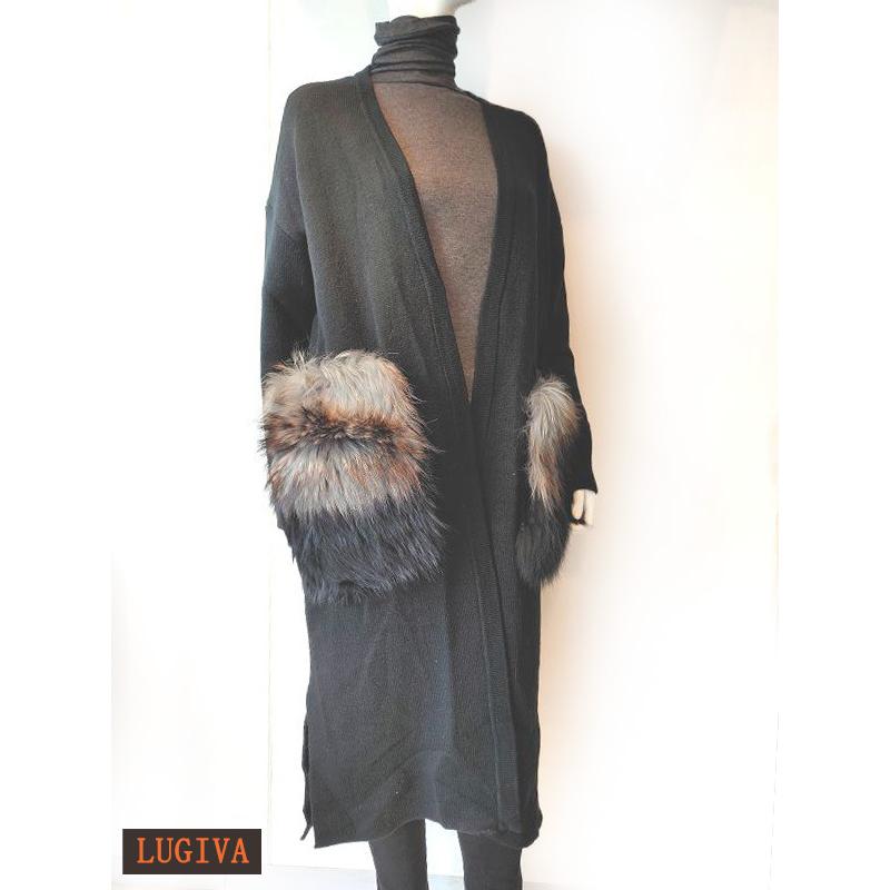 Lugiva ラクーンファー ロングニットコート レディース アウター ブラック 全国送料無料 85 Off
