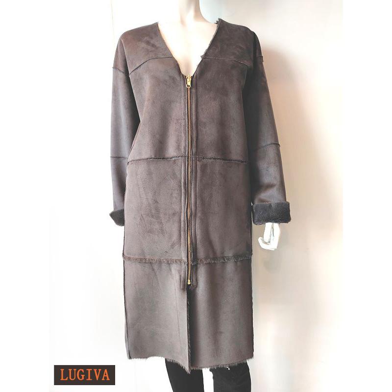 LUGIVA 裏ボア ファーロングコート レディース アウター (グレー  