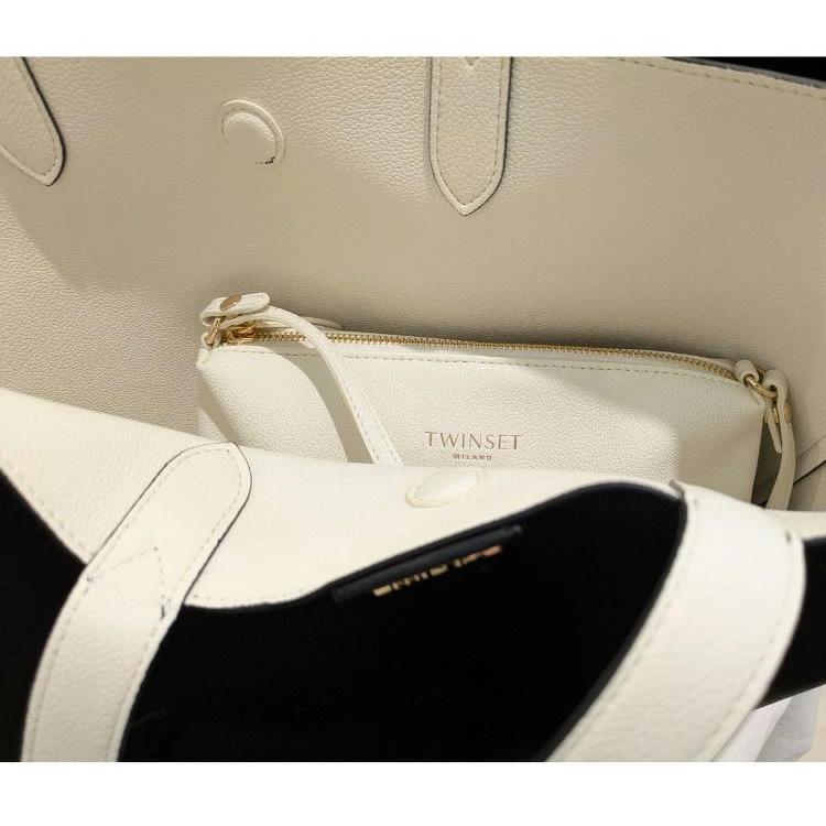 プレゼント トートバッグ ツインセット TWINSET Everywhere リバーシブル ショッパーバッグ カーフレザー 本革 ブランド オレンジ ベージュ (t77)_12