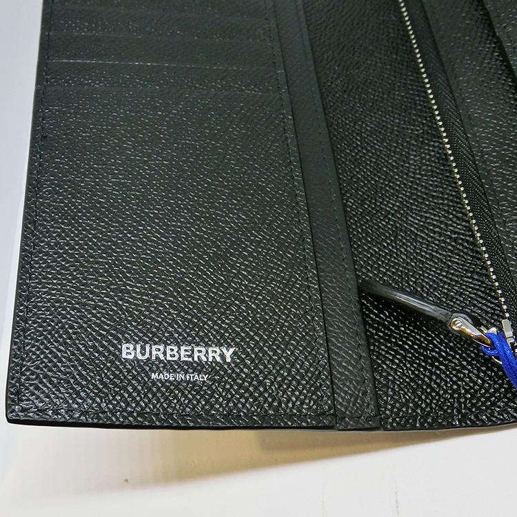 プレゼント バーバリー 長財布  BURBERRY 80338481 レザー メンズ 折り財布 バイフォールド 二つ折り財布 ブラック 薄型 ライン (t610)の画像