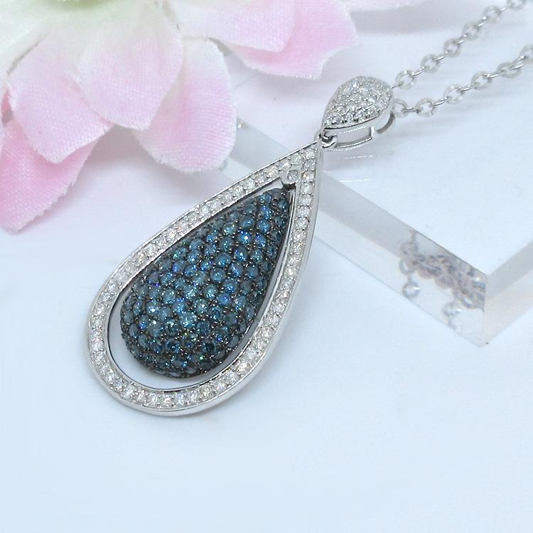 18kホワイトゴールドブルーダイヤ×ダイヤモンドネックレス プレゼント ブルーダイヤモンド ネックレス トリート K18WG 18金