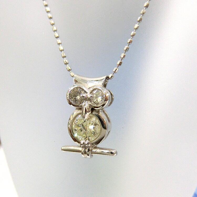 プレゼント ネックレス プラチナ PT ダイヤモンド フクロウ ペンダント 4月誕生石 縁起 宝石 梟 ふくろう 不苦労 幸運 (p10)の画像