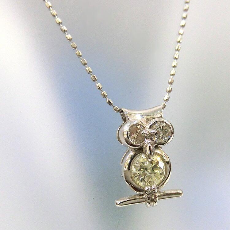 プレゼント ネックレス プラチナ PT ダイヤモンド フクロウ ペンダント 4月誕生石 縁起 宝石 梟 ふくろう 不苦労 幸運 (p10)の画像