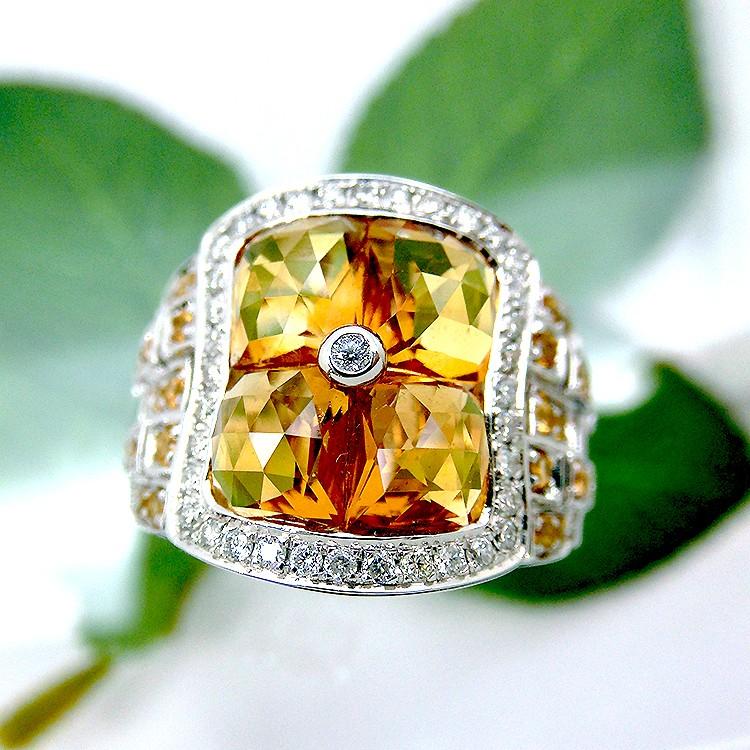 11月誕生石 シトリン リング 指輪 K18WG 18金 ダイヤモンド 4.5ct 黄石 