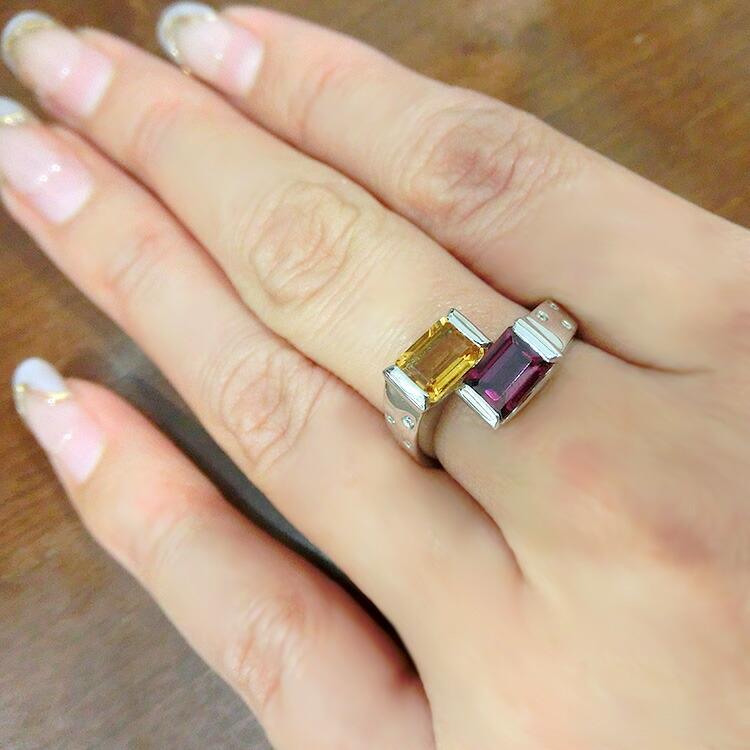 プレゼント ロードライトガーネット シトリン 指輪 プラチナ リング 