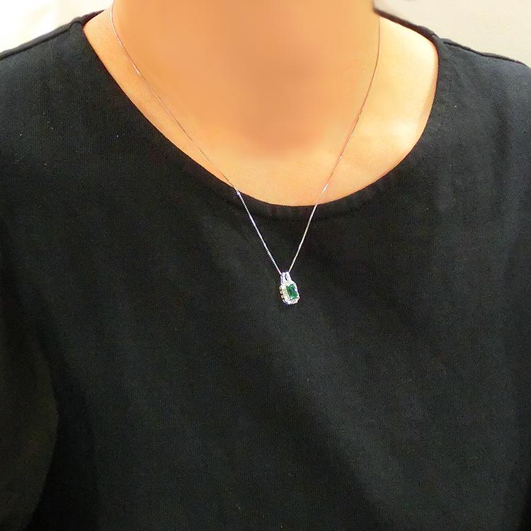 プレゼント プラチナ エメラルド ダイヤモンド 5月誕生石 ネックレス ペンダント PT ベネチアン アジャスター付(t5a)の画像
