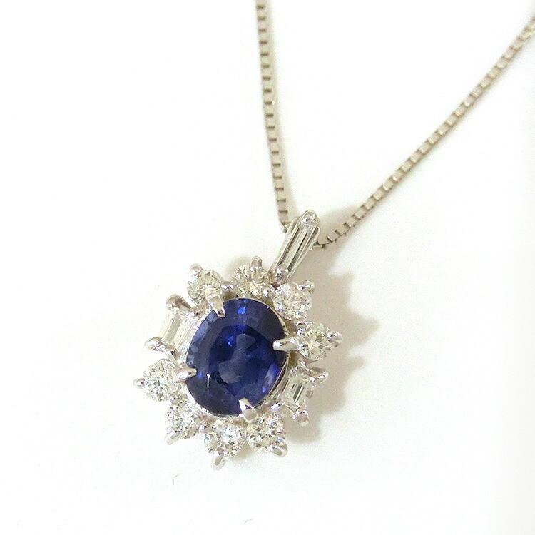 ブランド登録なし サファイア(9月誕生石) ネックレス 18金 K18WG 