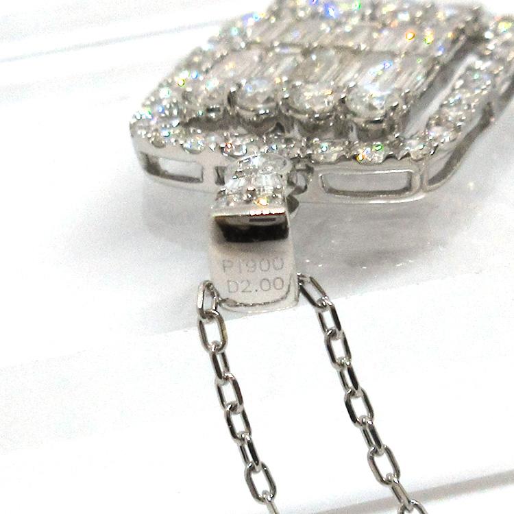 プレゼント ネックレス プラチナ PT ダイヤモンド スクエアカット アンティーク ダイヤ ４月誕生石 天然石 宝石 豪華 アジャスター (t710)_4