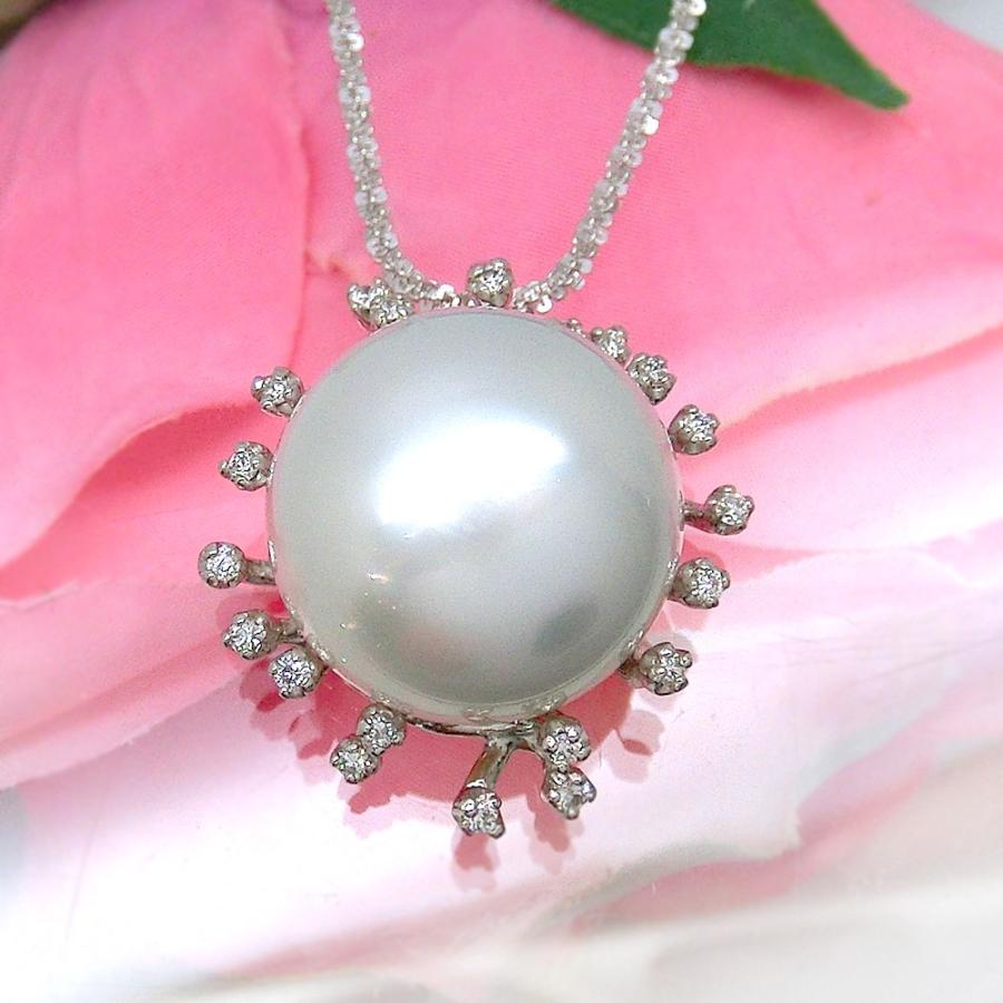 プレゼント K18WG 白蝶 真珠 ネックレス ダイヤモンド パール 15.5mm 18金 入学式 フォーマル (p10)_1