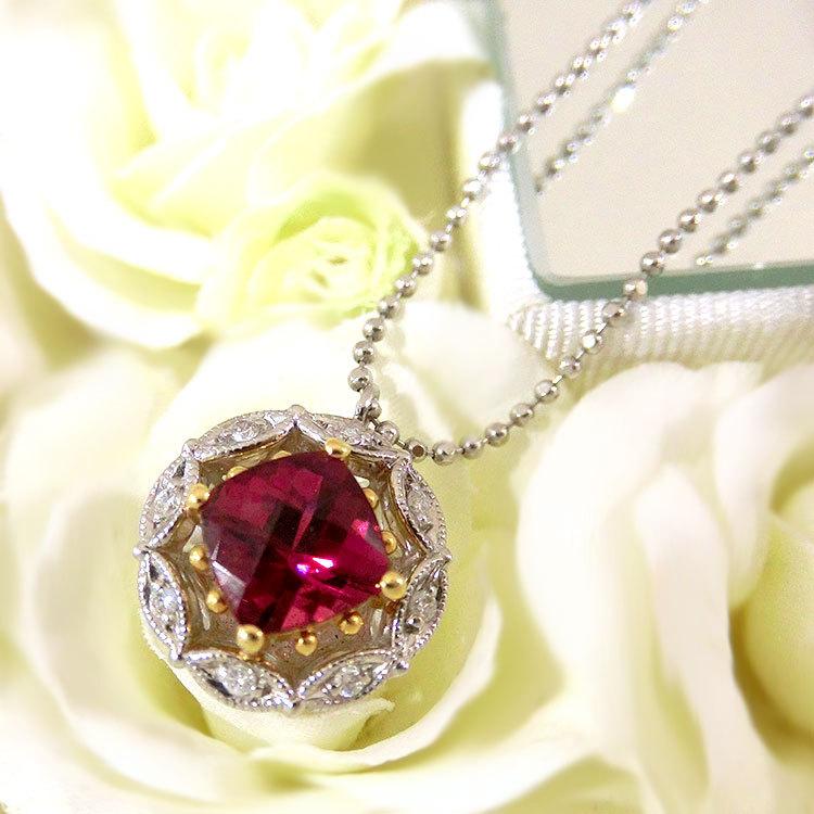 1月誕生石 ロードライトガーネット ネックレス ダイアモンド プラチナ  