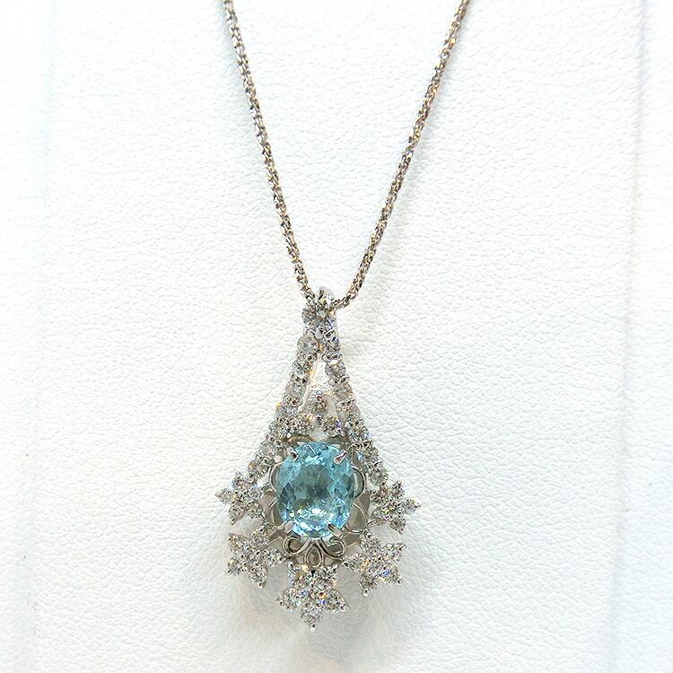 プレゼント パライバトルマリン K18WG 18金 ネックレス ダイヤ 10月