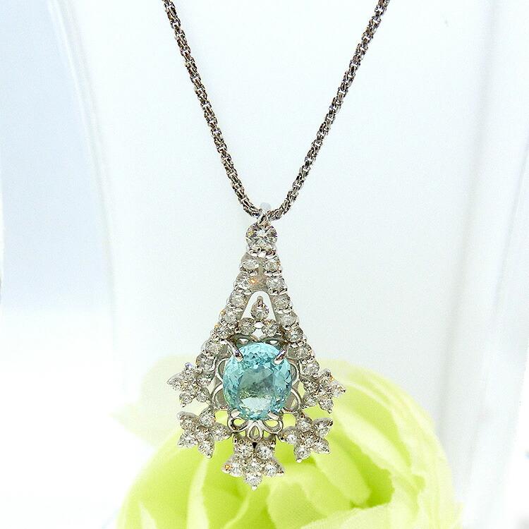 プレゼント パライバトルマリン K18WG 18金 ネックレス ダイヤ 10月