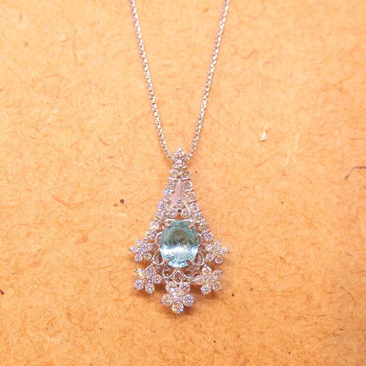 プレゼント パライバトルマリン K18WG 18金 ネックレス ダイヤ 10月