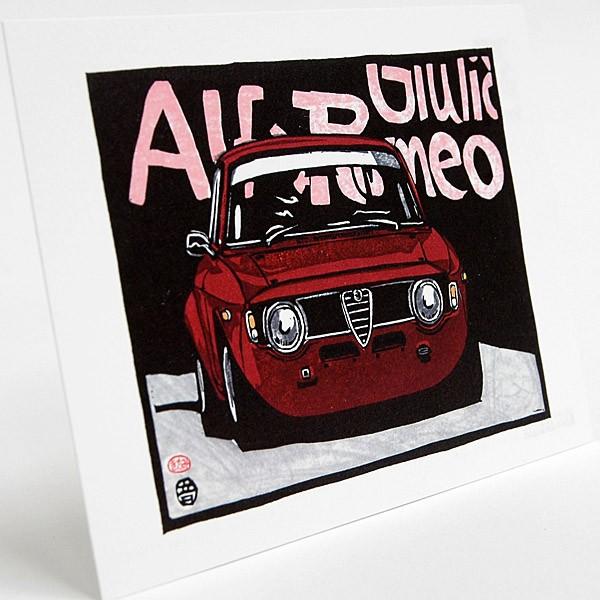 アルファロメオ（ALFA ROMEO） Giulia GTAポストカード by 音丸版画