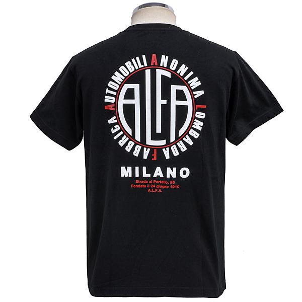Alfa Romeo 　アルファロメオ　Tシャツ アルファロメオ（ALFA ROMEO） A.L.F.A. MILANO Tシャツ(ブラック