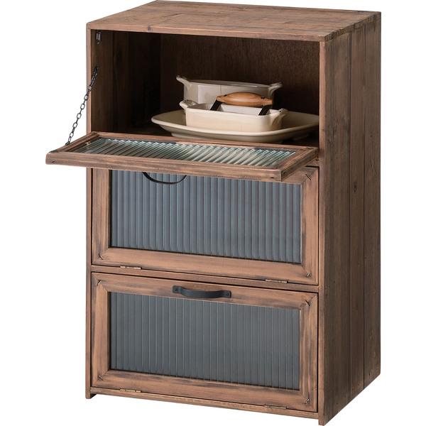 フラップチェスト CCR-107 トレノ 木製 天然木 レトロ おしゃれ 北欧 チェスト シンプル 食器棚 ガラス付扉 ナチュラル 収納 収納家具 ヴィンテージ | 東谷 | 02