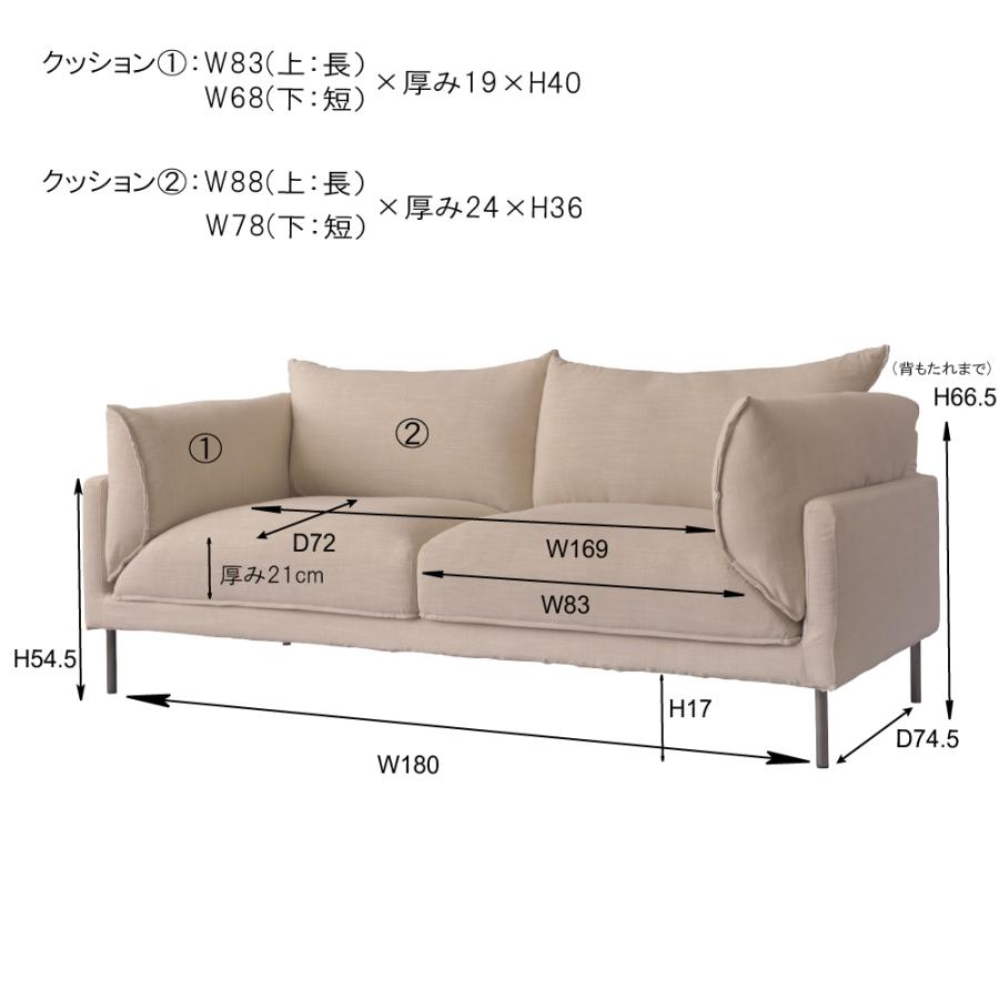 アルバ ソファ FS-70 横幅193cm スチール 布地 ファブリック 脚付き モダン シンプル ナチュラル  【送料別途見積】 | 東谷 | 06