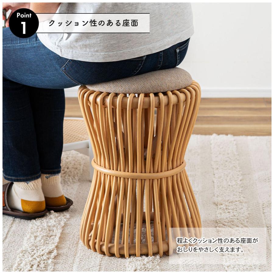 ラウンドスツール GUY-260NA ラタン 籐 円 丸 ラウンド サークル 天然ラタン リゾート 北欧 ナチュラル クッション 店舗 カフェ ラウンジ ロビー ホテル 法人 | 東谷 | 03