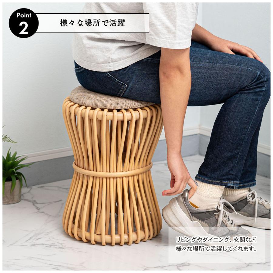 ラウンドスツール GUY-260NA ラタン 籐 円 丸 ラウンド サークル 天然ラタン リゾート 北欧 ナチュラル クッション 店舗 カフェ ラウンジ ロビー ホテル 法人 | 東谷 | 04