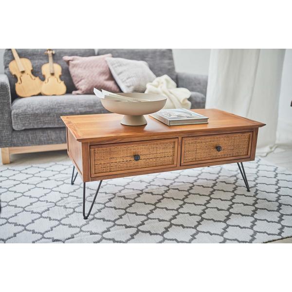 センターテーブル GUY-371 ローテーブル テーブル 引き出し付き 収納 木製 ラタン シンプル モダン 机 デスク 一人暮らし | 東谷 | 09