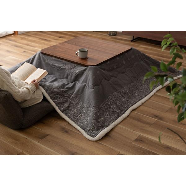 コタツ布団 正方形 薄掛け KK-237 こたつ掛け布団 おしゃれ 温かい 毛布 ボア 北欧 シンプル インテリア 幾何学柄 バンダナ柄 | 東谷 | 10