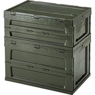 フォールディング コンテナ S LFS-33 折たたみ式 フタ付 フルオープンタイプ スタッキング可 ミリタリー ボックス ブラック カーキ サンドベージュ | 東谷 | 05