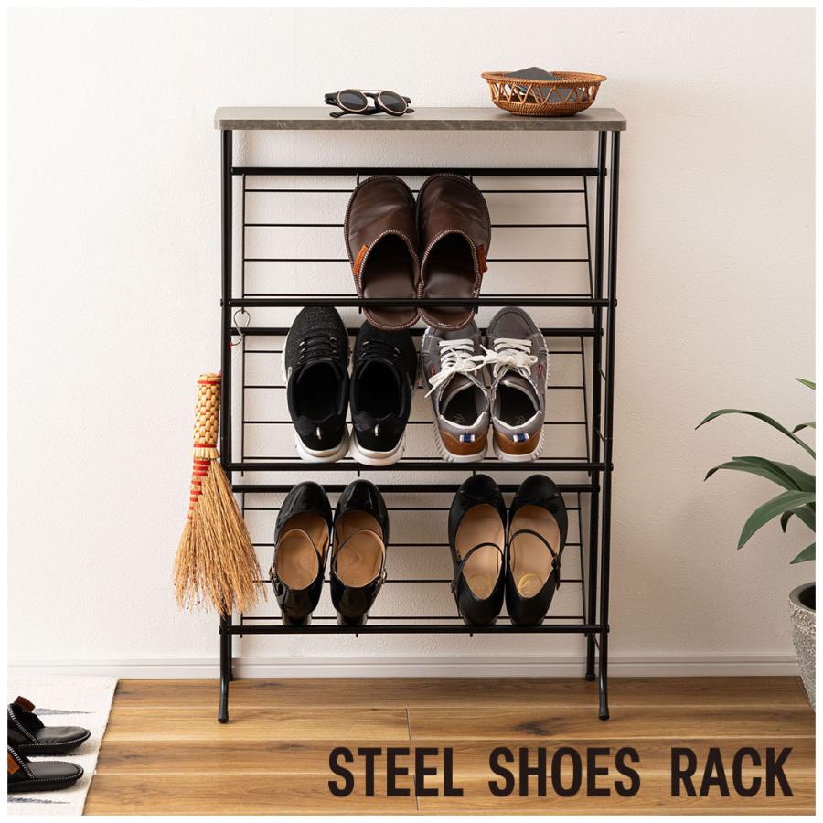 石目調シューズラック LFS-55 3段 幅60cm 靴箱 棚 ディスプレイラック オープンラック オープンシェルフ マガジンラック スチールラック | 東谷 | 03