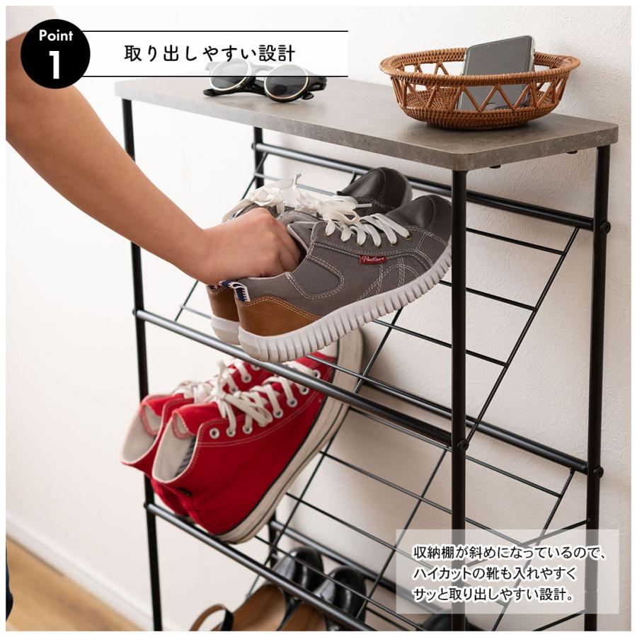 石目調シューズラック LFS-55 3段 幅60cm 靴箱 棚 ディスプレイラック オープンラック オープンシェルフ マガジンラック スチールラック | 東谷 | 05