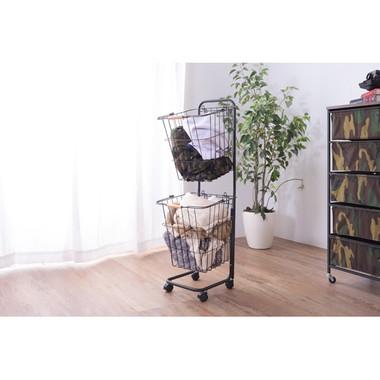 バスケットワゴン LFS-881 2連 取り外し可能 かご ランドリーバスケット 洗濯 カゴ おしゃれ ランドリーボックス 分別 キッチン ワゴン ブラック ホワイト | 東谷 | 17