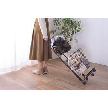 バスケットワゴン LFS-881 2連 取り外し可能 かご ランドリーバスケット 洗濯 カゴ おしゃれ ランドリーボックス 分別 キッチン ワゴン ブラック ホワイト | 東谷 | 04