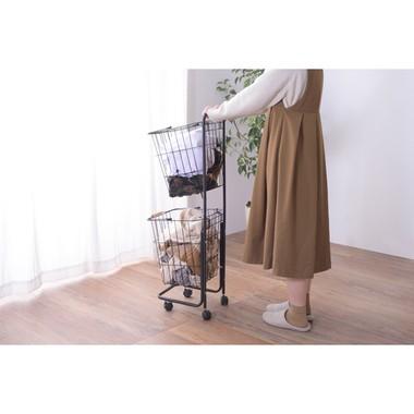 バスケットワゴン LFS-881 2連 取り外し可能 かご ランドリーバスケット 洗濯 カゴ おしゃれ ランドリーボックス 分別 キッチン ワゴン ブラック ホワイト | 東谷 | 05