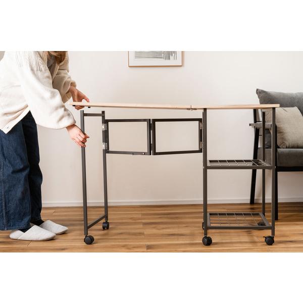 バタフライデスク MIP-60DGY 机 テーブル オープンラック ナチュラル サイドテーブル ワゴン キャスター付き 目隠し収納 スチール デスク | 東谷 | 18