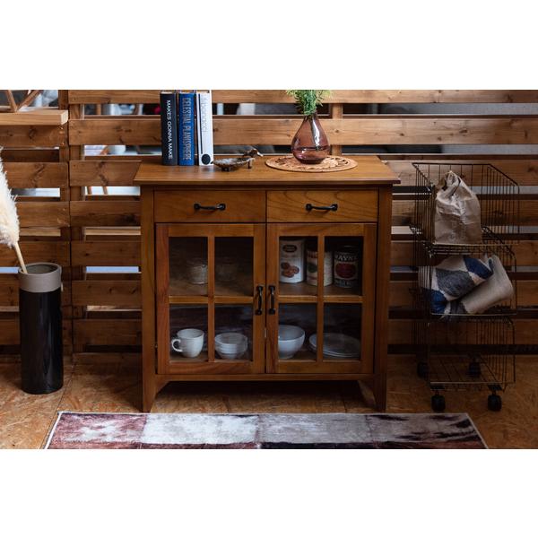 ティンバーキャビネット PM-319 天然木 収納 開き扉 3段 スリム コンパクト 食器棚 リビング キッチン収納 小物入れ 整理整頓 ヴィンテージ | 東谷 | 12