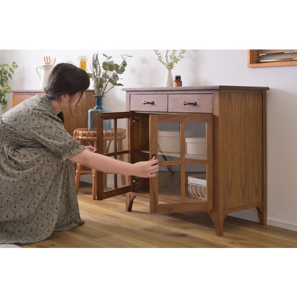 ティンバーキャビネット PM-319 天然木 収納 開き扉 3段 スリム コンパクト 食器棚 リビング キッチン収納 小物入れ 整理整頓 ヴィンテージ | 東谷 | 09