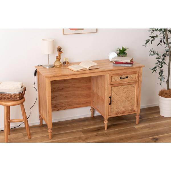 デスク PM-515NA 机 テーブル 木製デスク アンティーク調 ラタン 引出 引き出し 天然木 ミンディ 可動板 かわいい ボビンレッグ | 東谷 | 10