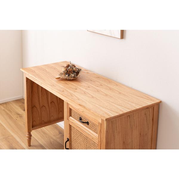 デスク PM-515NA 机 テーブル 木製デスク アンティーク調 ラタン 引出 引き出し 天然木 ミンディ 可動板 かわいい ボビンレッグ | 東谷 | 11