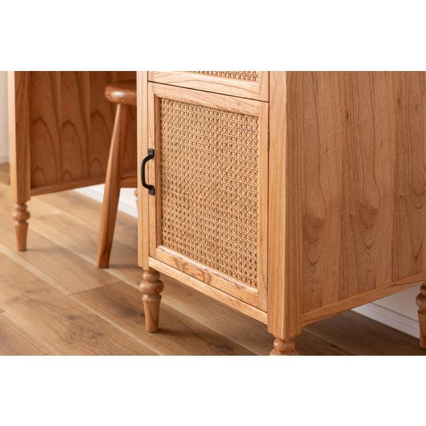 デスク PM-515NA 机 テーブル 木製デスク アンティーク調 ラタン 引出 引き出し 天然木 ミンディ 可動板 かわいい ボビンレッグ | 東谷 | 12